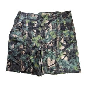 Cabelas Sz 42 Mens 7-Pocket Hiker Shorts Mixed Pine Camouflage Canvas Cargo Hunt